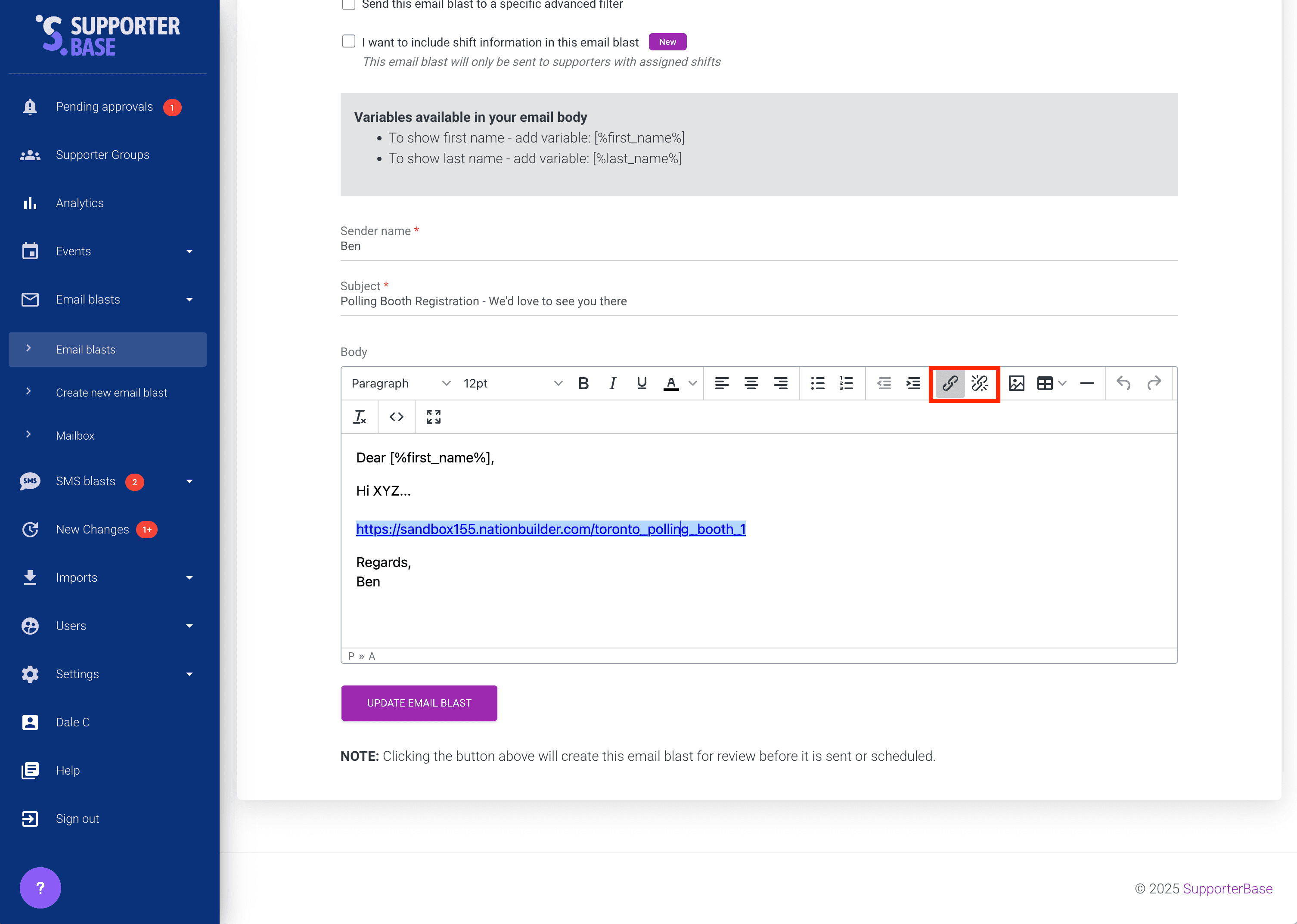 Set sender email option