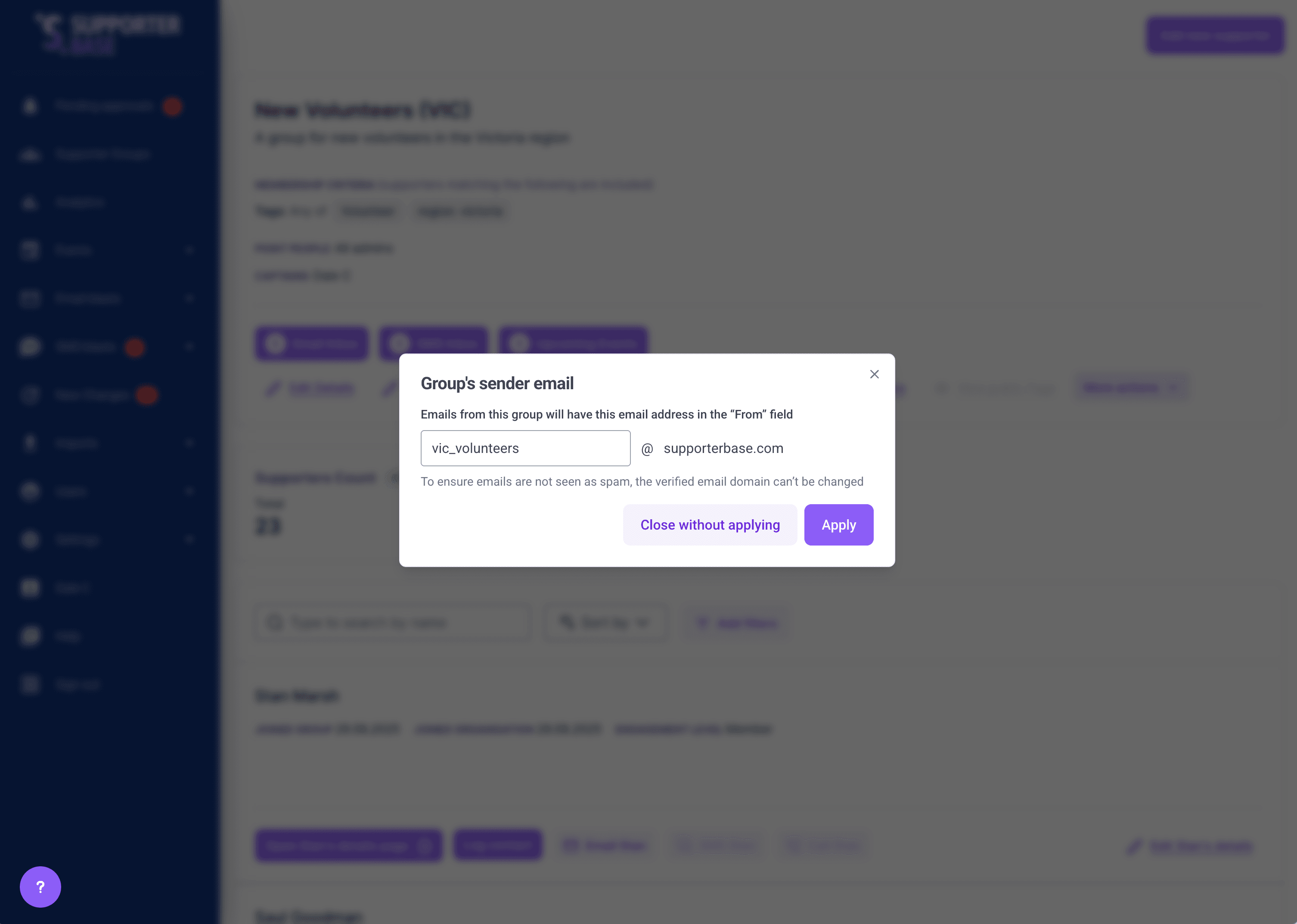 Group sender email settings