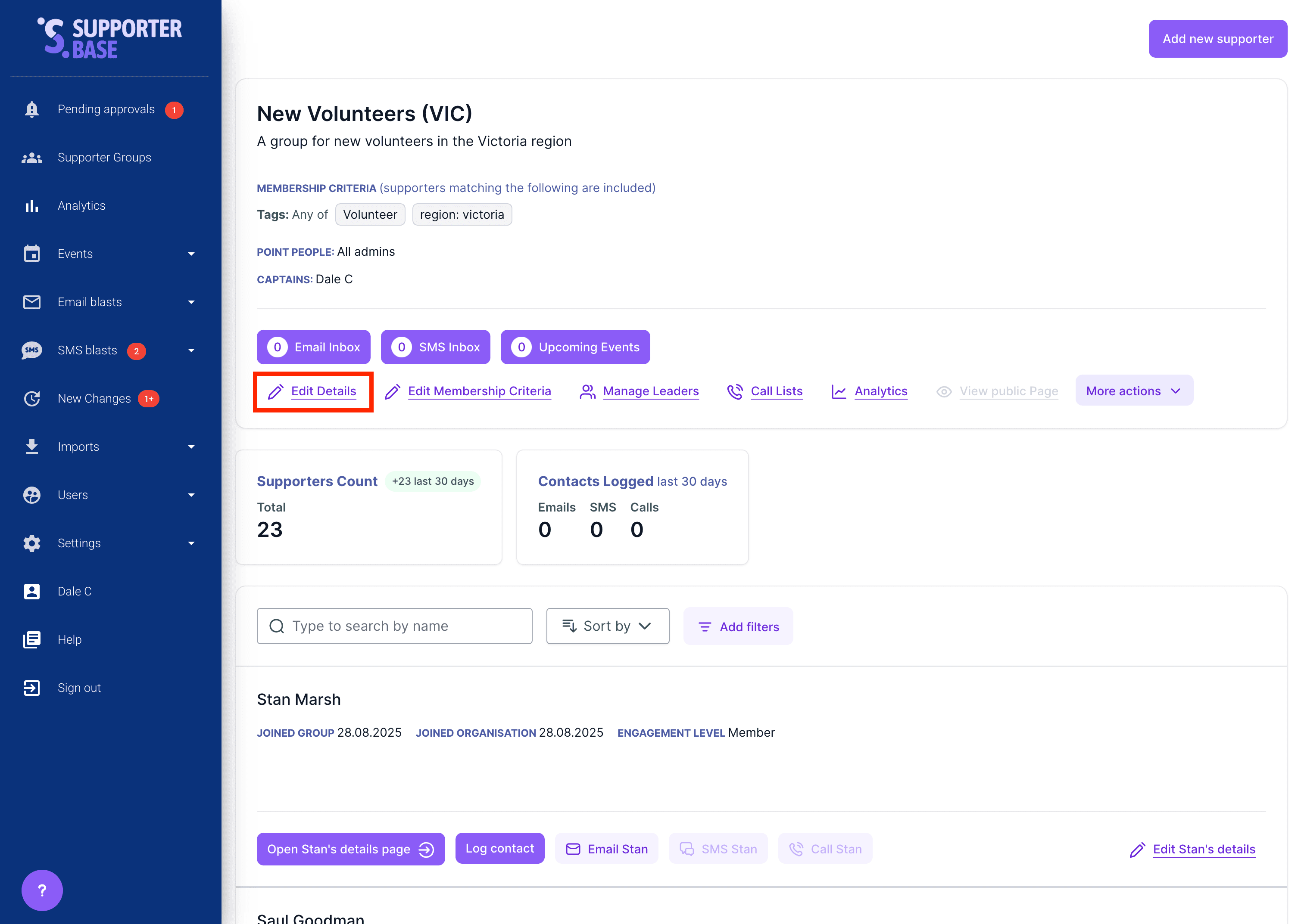 Pending approvals list