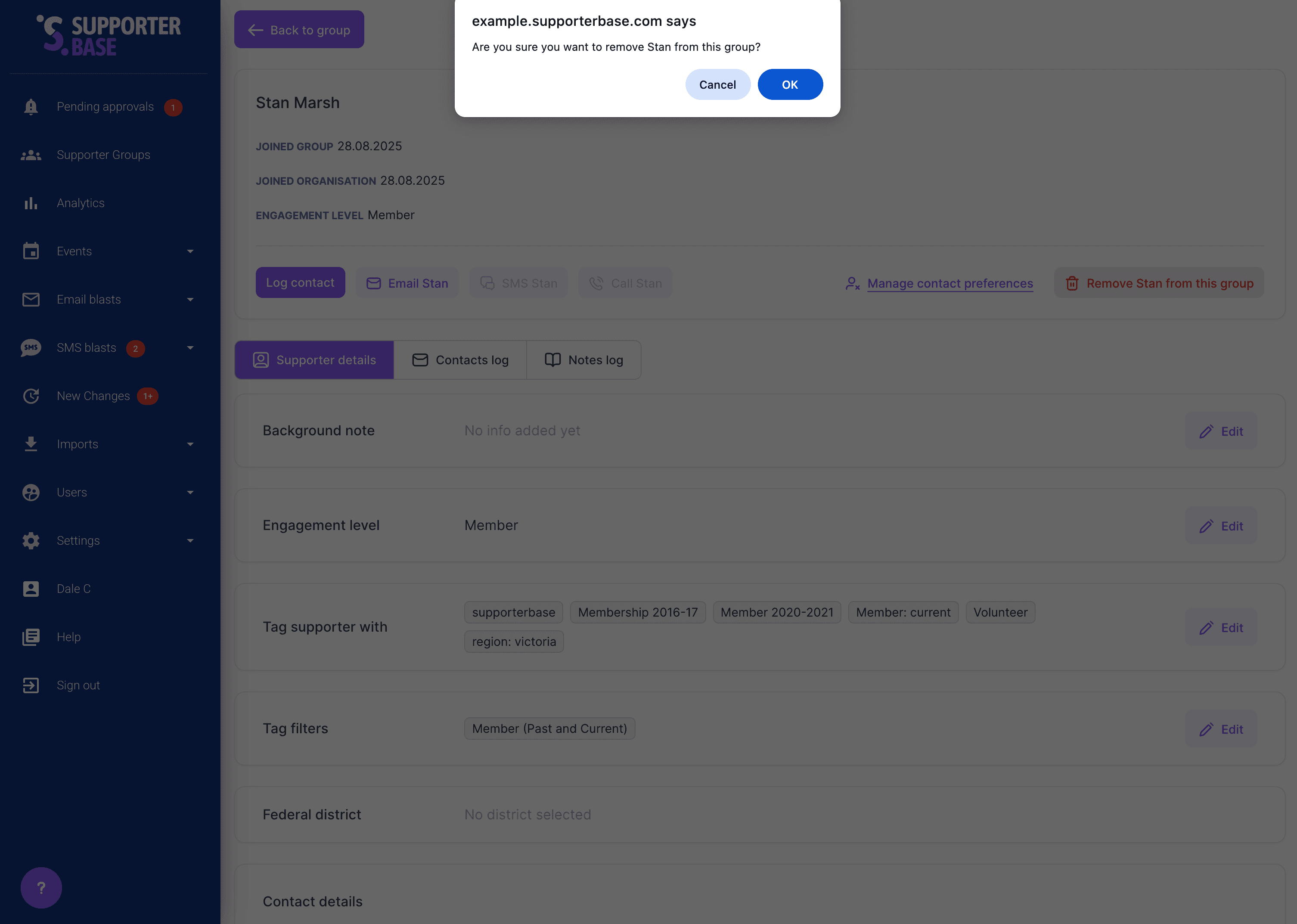 Detailed supporter profile